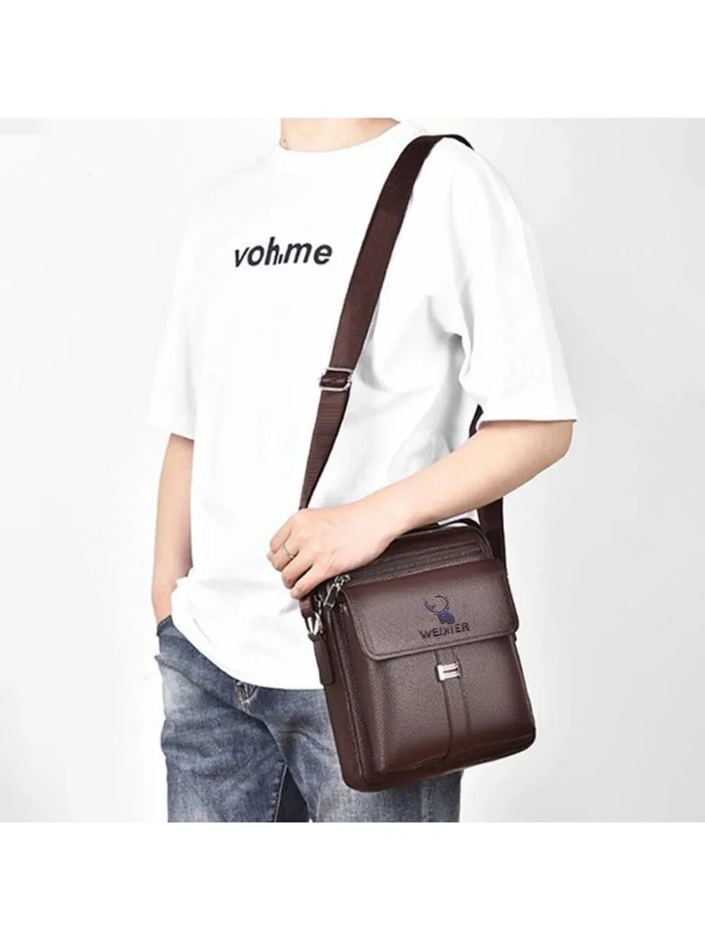 Vintage PU Leather Messenger Bag for Men - Small Crossbody Shoulder Satchel